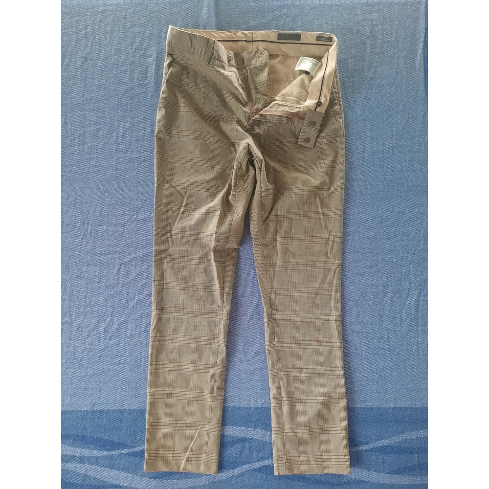 HM Skinny Fit Tan Brown Glen Plaid Lined Trousers Pants Size 32R Women Blend Fab